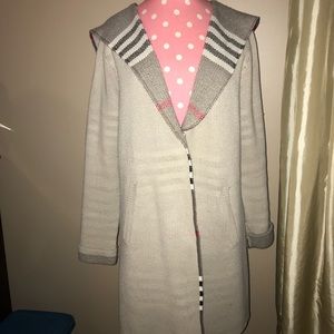 Hooded Cardigan Coat With Plaid Lining